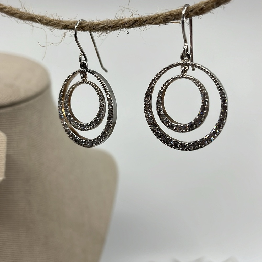 Vintage JCM 925 Sterling Silver CZ Pave Double Hoop Earrings Y2K - Picture 13 of 14